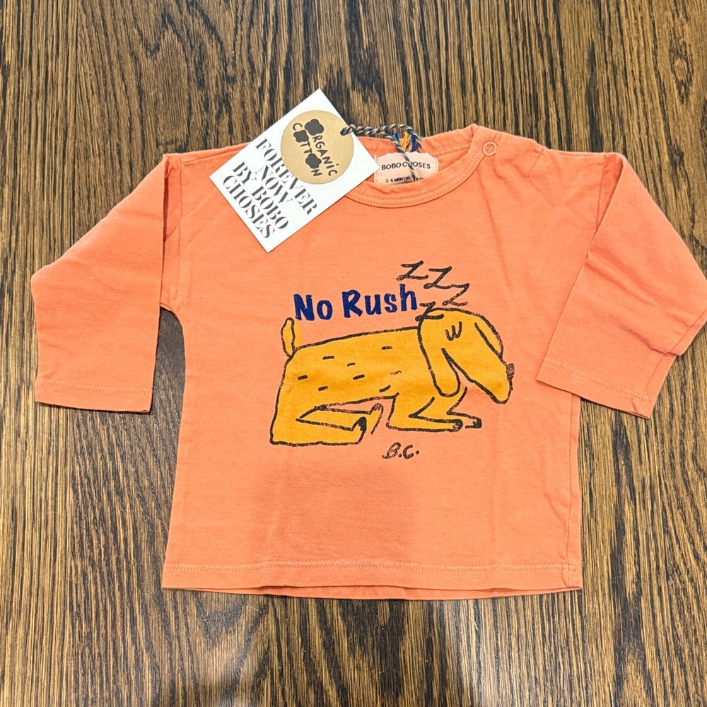 Bobo Choses Orange Long Sleeve Tee with Sleepy Dog Print